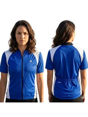 Canari Mens Small Cycling Jersey Blue Colorblock Bike Shirt 1/4 Zip 17.5" P2P